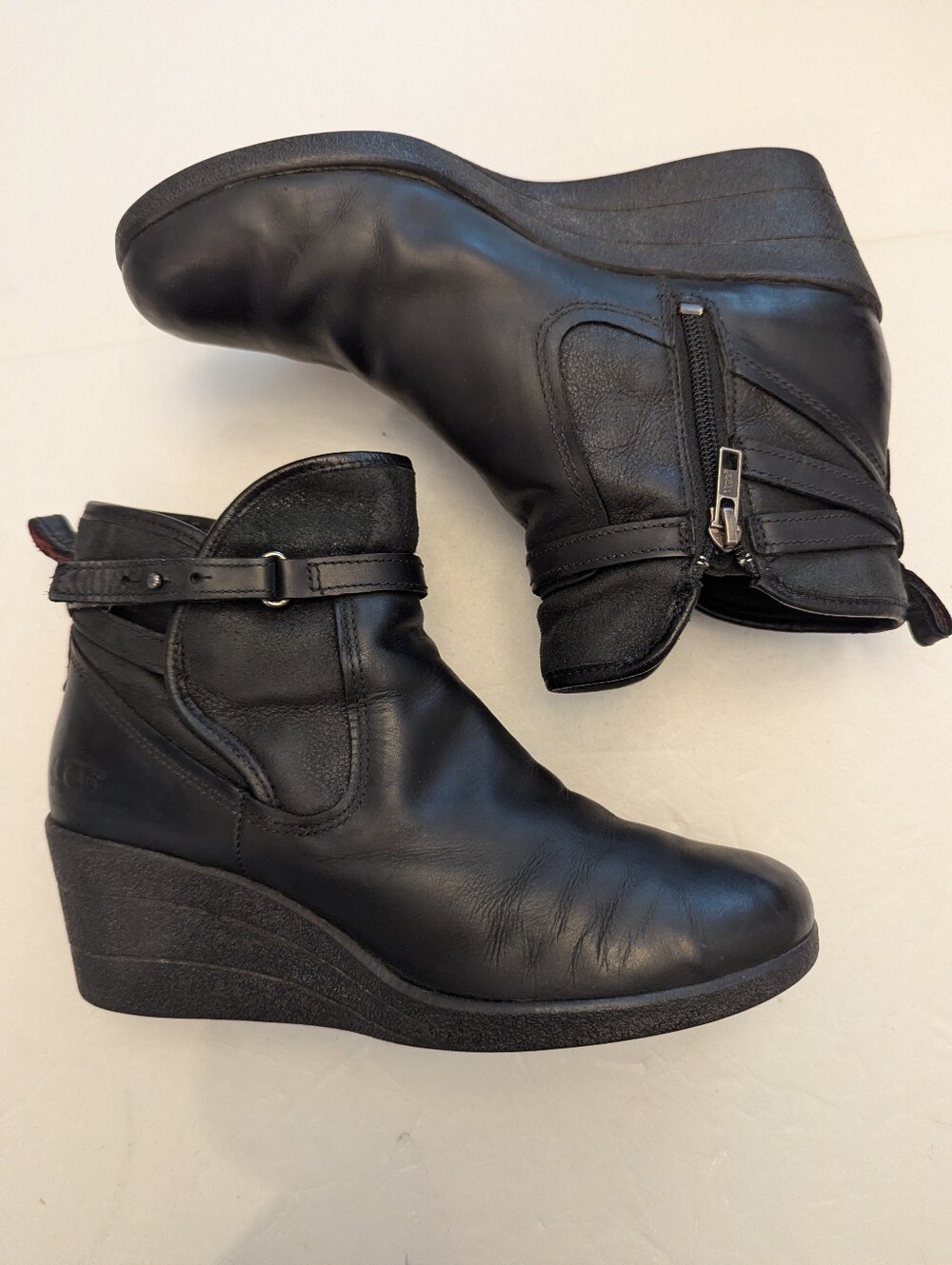 Ugg Black Leather Wedge Ankle Boots - Women's